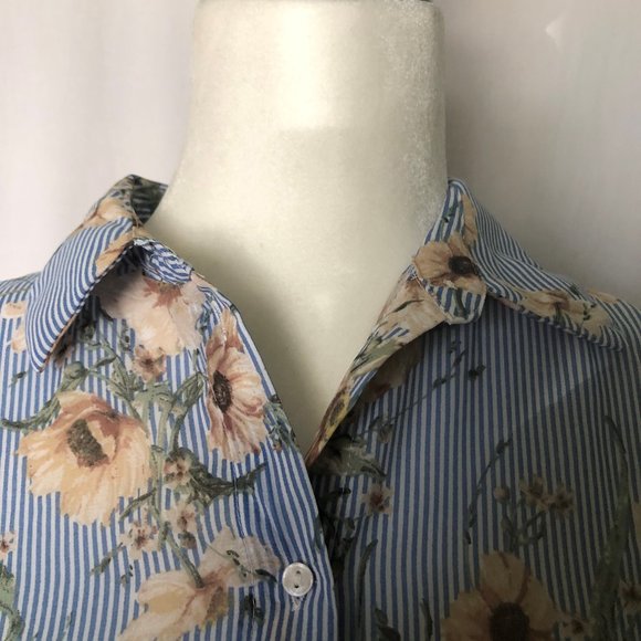 H&M Blue Stripes with Ivory Floral Sleeveles Top - Picture 5 of 7